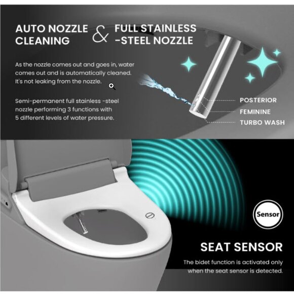 SOLD - VOVO VB-6000SE Electronic Bidet, Elongated, Made in Korea, LED Nightlight - Picture 3 of 10